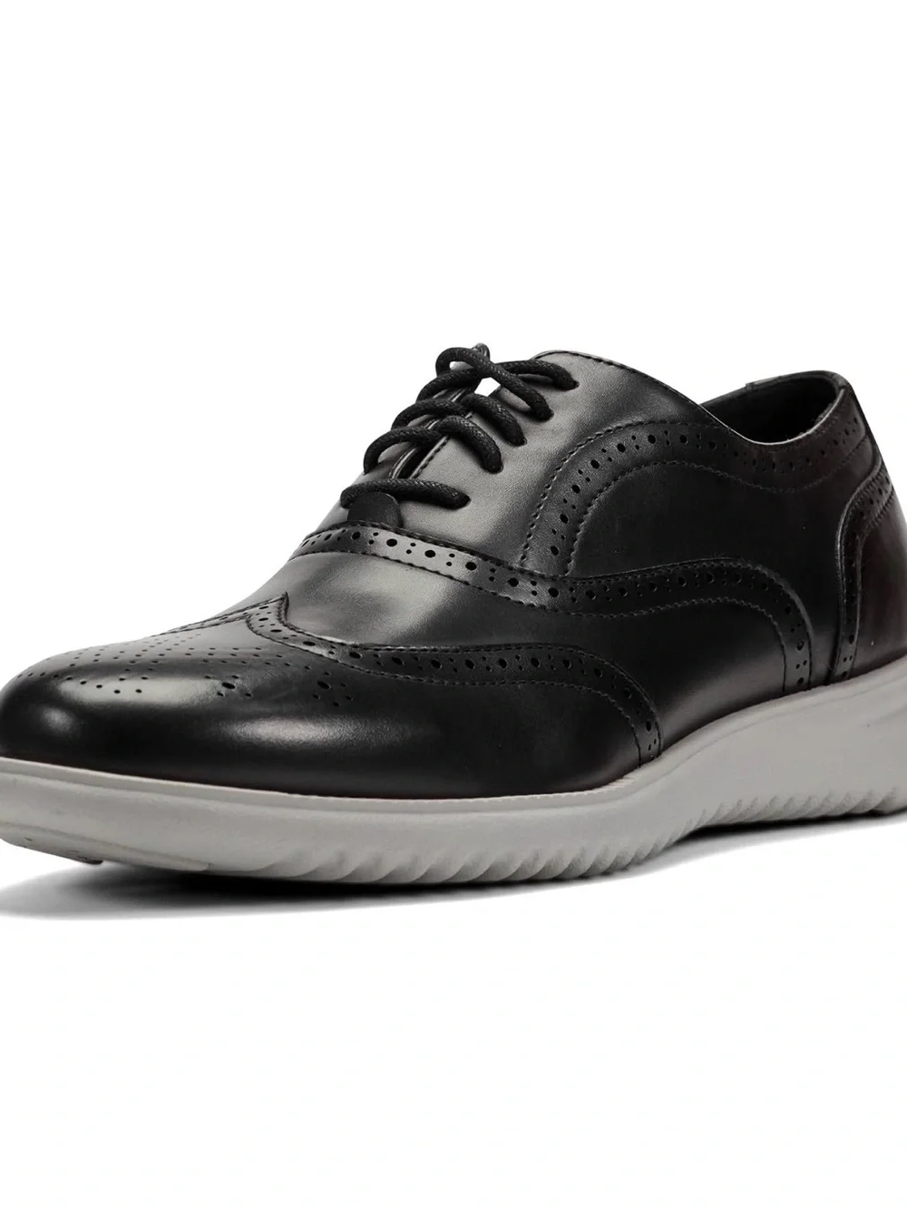 Unlisted by Kenneth Cole Black Leather Wingtip Derby with Light Gray Sole
